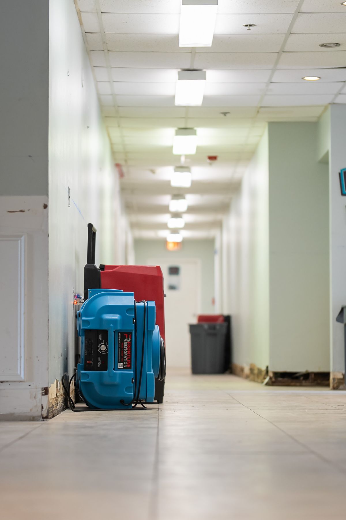 Air mover drying a commercial corridor
